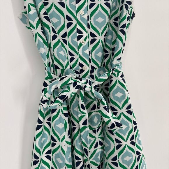 Boden Amy Sleeveless Shirt Dress Green Tambourine Diamond Wave Size 10P Petite - Picture 5 of 13